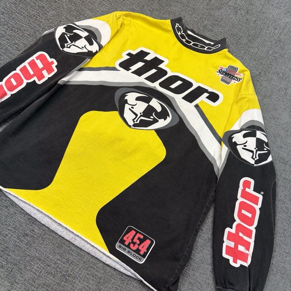 Vtg Thor Motocross Jersey Sz L Yellow Black AMA Supercross 454 Big Block Padded